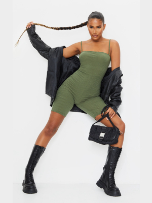 Khaki Ribbed Strappy Unitard