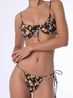 Self Tie Floral Push Up Bikini Swimsuit - Two Piece Set