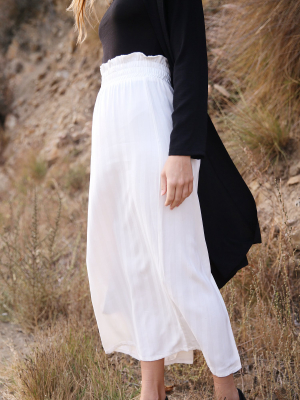 High Waisted Smocked Skirt In Ivory Stripe