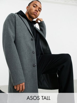 Asos Design Tall Unlined Wool Mix Overcoat In Gray