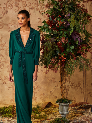 Dark Emerald Sequin Faux-wrap Dress