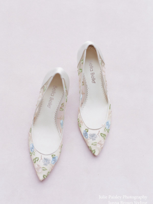 Kitten Heels Flower Embroidered Shoes