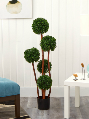 Artificial 4ft Boxwood Topiary Tree X5 Uv Resistant Indoor/outdoor - Nearly Natural