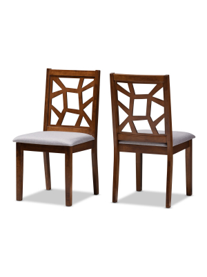 Set Of 2 Abilene Walnut Finished Dining Chair Gray/walnut Brown - Baxton Studio