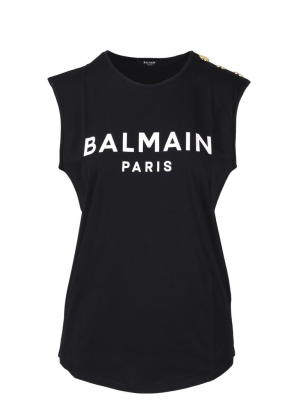 Balmain Logo Printed Button Detail Tank Top