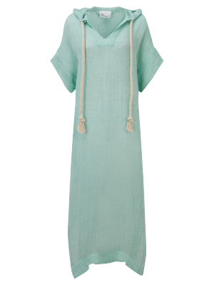 Drawstring Hooded Seafoam Chios Gauze Caftan