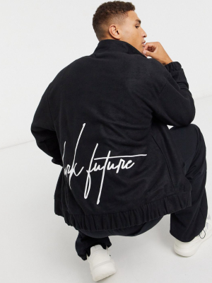 Asos Dark Future Oversized Track Top In Fleece With Back Embroided Logo