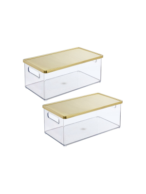 Mdesign Storage Bin With Handles, Lid For Bathroom, Vanity - 2 Pack