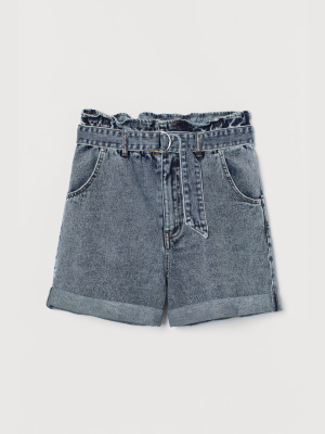 Denim Paper-bag Shorts