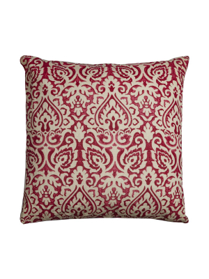 Damask Red & Natural Throw Pillow