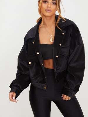 Petite Black Cropped Cord Oversized Trucker Jacket