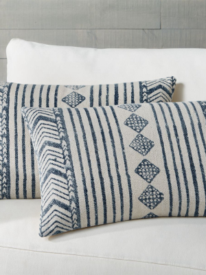 Marek Faded Blue Geometric Lumbar Pillows 24"x16", Set Of 2
