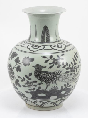 Black Pheasant Long Neck Vase