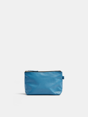 Blue Leather Makeup Bag