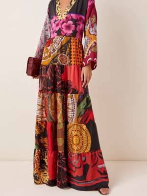 Exclusive Tiered Printed Silk Maxi Dress