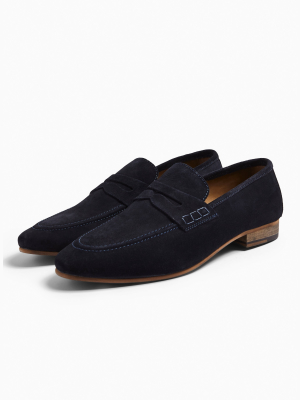Navy Real Suede Loafers