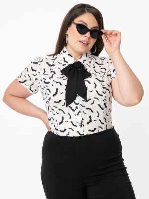 Smak Parlour Plus Size White & Black Bats Power Play Blouse