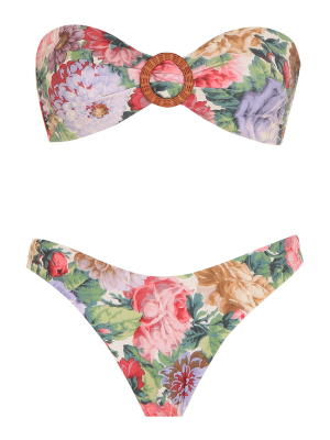 Mae Buckle Bandeau Bikini Set In Rose Floral