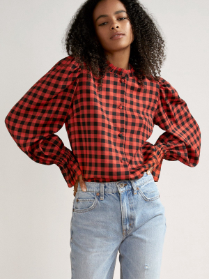 Ophelia Orange Checked Frill Top