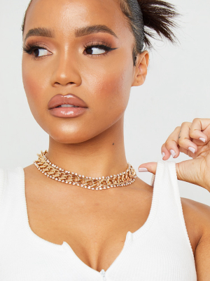 Gold Oversized Chain Diamante Edge Necklace