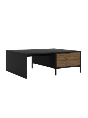 Wood And Metal Rectangular Accent Coffee Table With Drawer Brown/black - The Urban Port