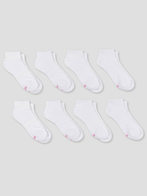 Hanes Performance Women's Extended Size Cushioned 6+2 Bonus Pack Ankle Athletic Socks - White 8-12