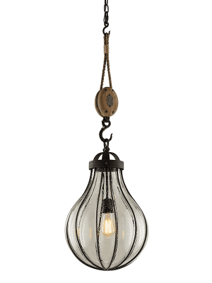 Murphy 1lt Pendant Medium Vintage Iron W/ Manila Rope And Rustic Wood