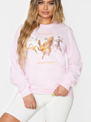 Baby Pink Bad Influence Cherub Long Sleeve T Shirt