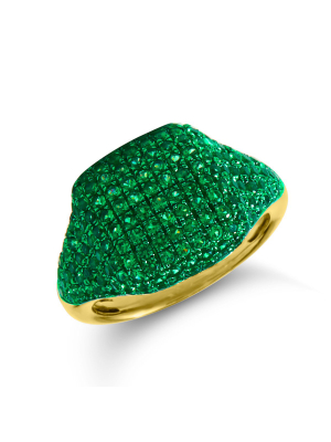 14kt Yellow Gold Diamond Tsavorite Cushion Pinkie Ring