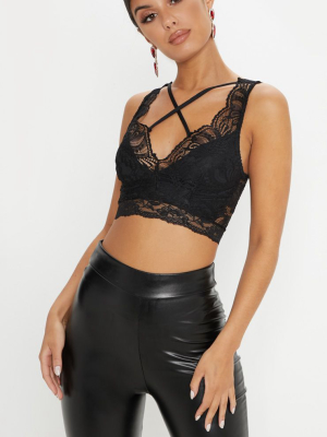 Black Lace Cross Front Detail Bralet