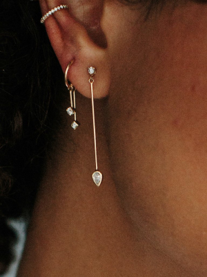 14k Long Bar Prong And Pear Diamond Earrings