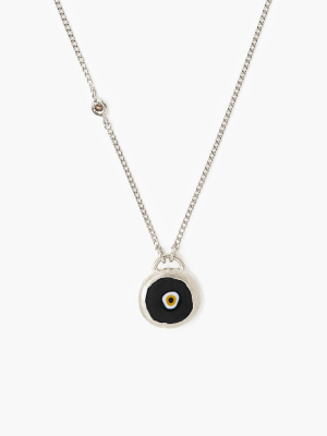 Sterling Silver Black Evil Eye Necklace With Champagne Diamond