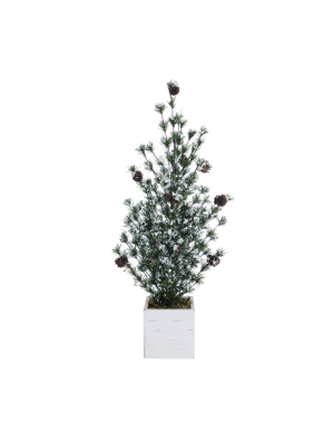 Transpac Pinecone 24 In. Green Christmas Frosted Tree With Birch Box