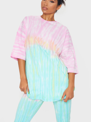 Pink Multi Tie Dye Washed Oversized T-shirt