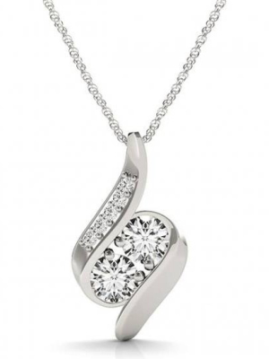 Pompeii3 1ct Forever Us Two Stone Natural Diamond Pendant Necklace 18" 10k White Gold