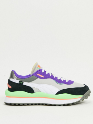 Puma Style Rider Play On Sneakers In Gray And Purple