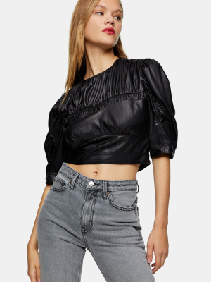 Black Pu Cropped Blouse