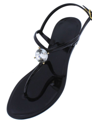 Ellen033 Black Thong Open Toe T Strap Rhinestone Sandal