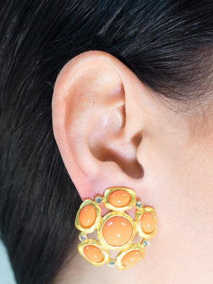 Coral Cabochon Clip Earrings