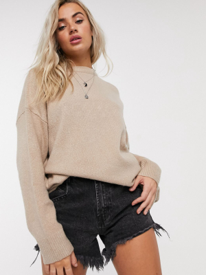 Bershka Oversized Sweater In Camel