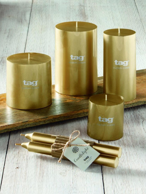 Tag Metallic Pillar Candle 4x6