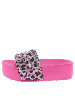 Bali1 Pink Leopard Rhinestone Platform Slide Sandal