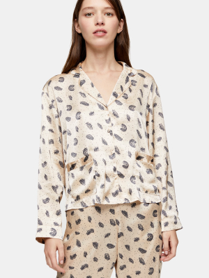 Cream Feather Print Pajama Shirt