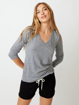 Textured Tri-blend Long Sleeve Relaxed V-neck Tee