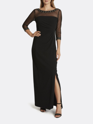 Bejeweled Illusion Neck Column Gown