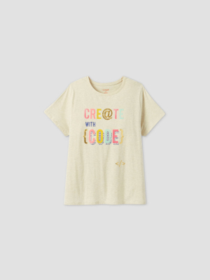 Womens' Plus Size Short Sleeve 'create With Code' Graphic T-shirt - Cat & Jack™ Cream