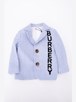 Burberry Kids Striped Logo Print Blazer