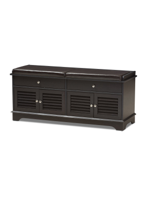 Leo Modern And Contemporary Wood 2 Drawer Shoe Storage Bench Dark Brown - Baxton Studio