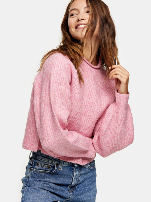 Pink Cropped Knitted Sweater