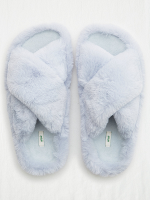 Aerie Fuzzy Crisscross Slides